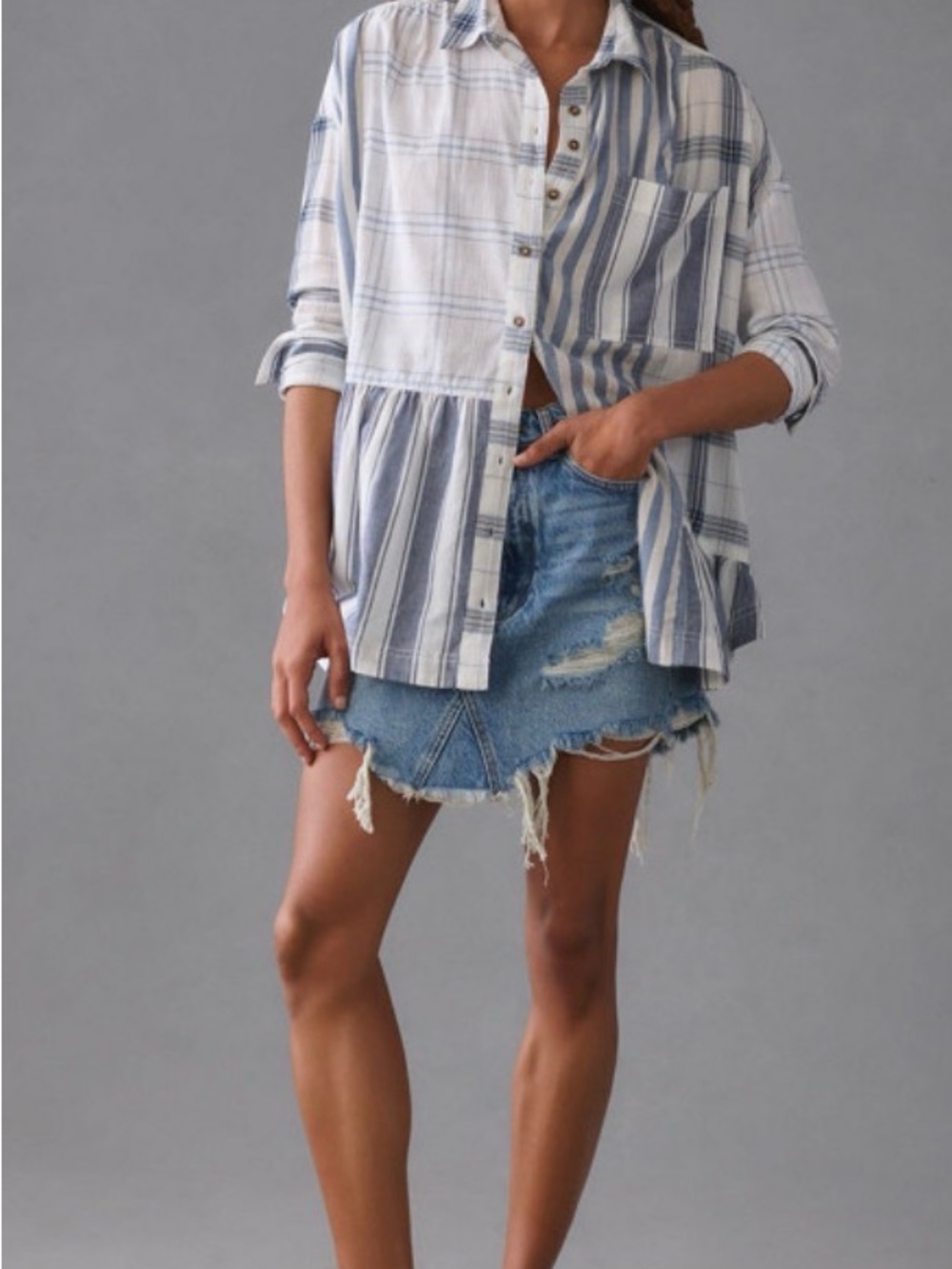 Pilcro by Anthropologie Buttondown Flounce Shirt Oversized XS